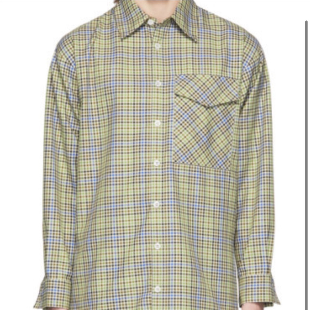 Tibi Plaid Button Down Shirt in Yellow and Blue